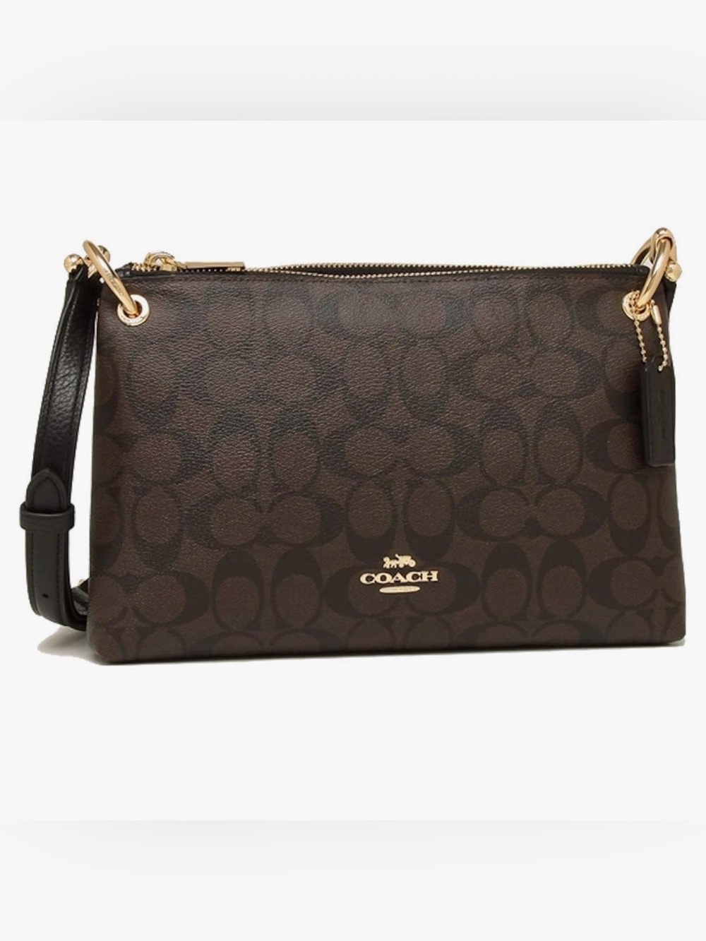 COACH Mia Signature Leather Crossbody Zip Pouch with Gold Hardware | Vintage